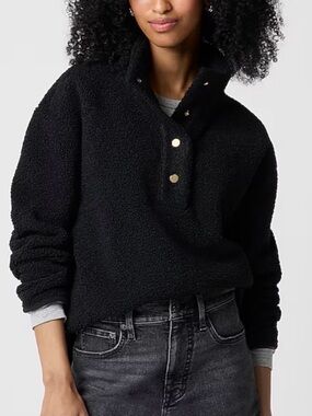 J.CREW Factory Black Sherpa Snap Pullover NWT Women’s Extra Small